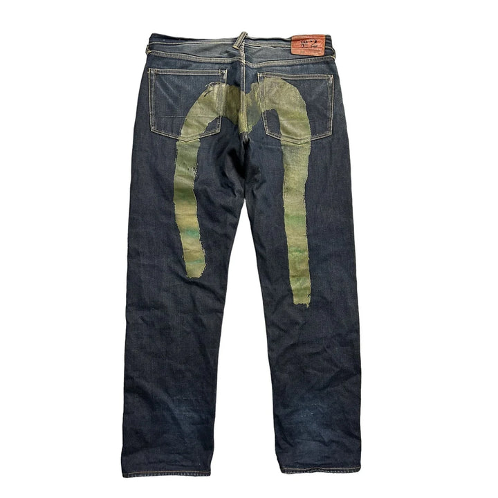 Evisu Daicock Big Logo Jeans Green Selvedge Denim Navy Lodz Polska tyl