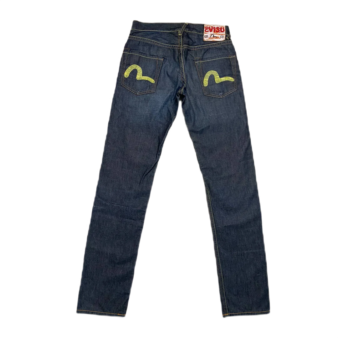 Evisu Jeans EU ED Vintage Navy Raw Denim Yellow Seagulls Lodz Polska tyl