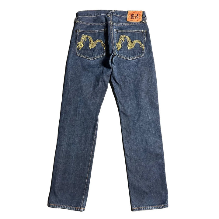 Evisu Jeans Vintage Navy Gold Dragon Seagull Selvedge Denim Lodz Polska tyl