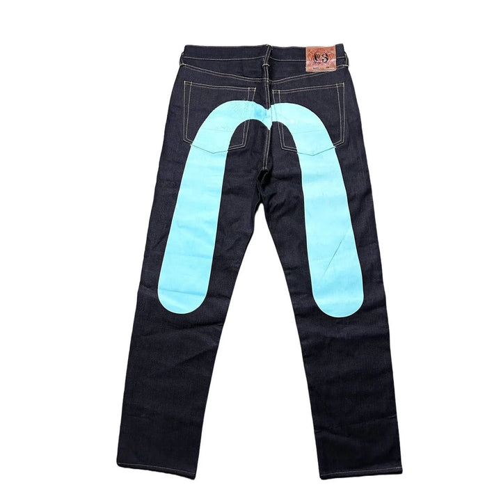 Evisu Jeans Vintage Selvedge Black Baby Blue Daicock Logo Lodz Polska tyl