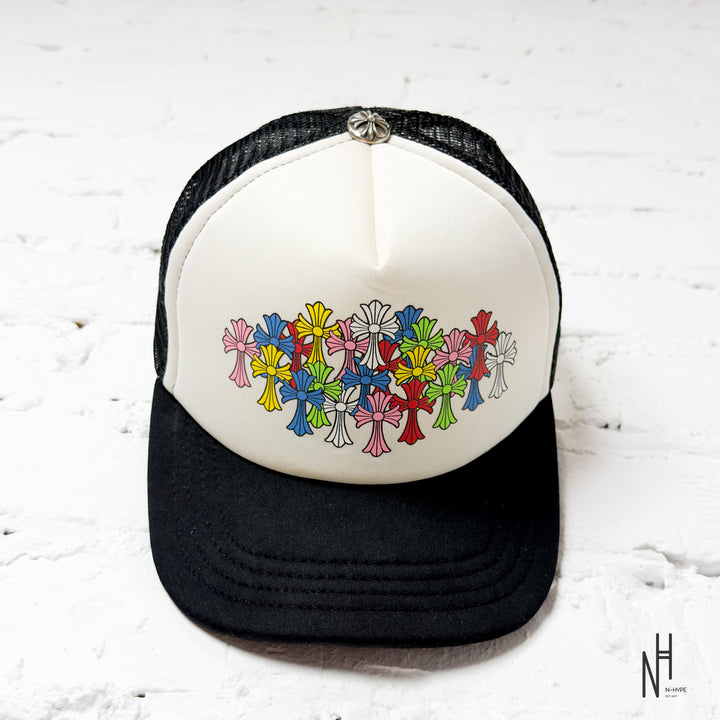 Chrome Hearts Multi Color Crosses Trucker Hat Black / White