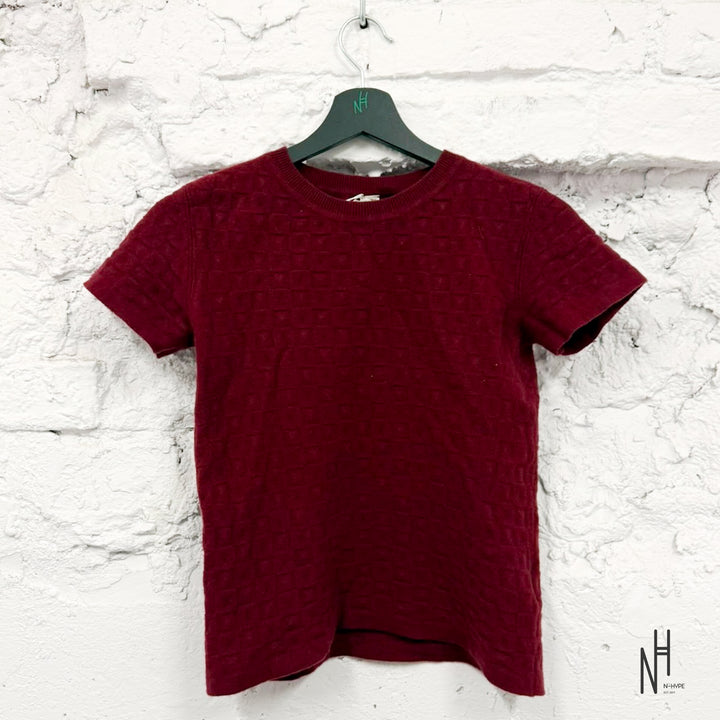 Hermès H Pattern Textured Knit T-Shirt Burgundy