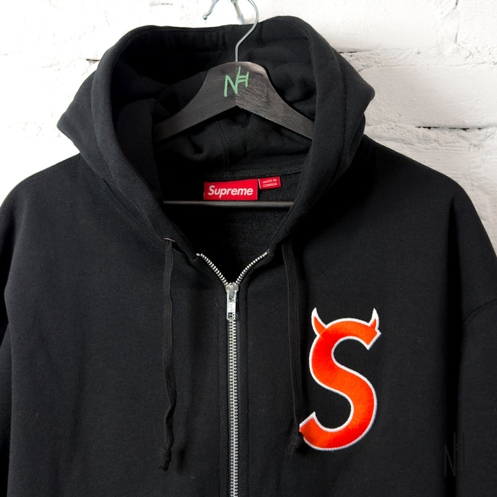 Supreme Devil S Logo Zip Up Hooded Sweatshirt Black