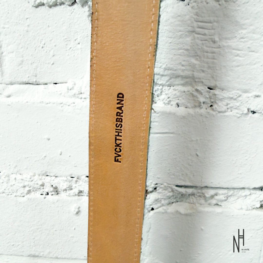 FVCKTHISBRAND LEATHER COW BELT WHITE BROWN