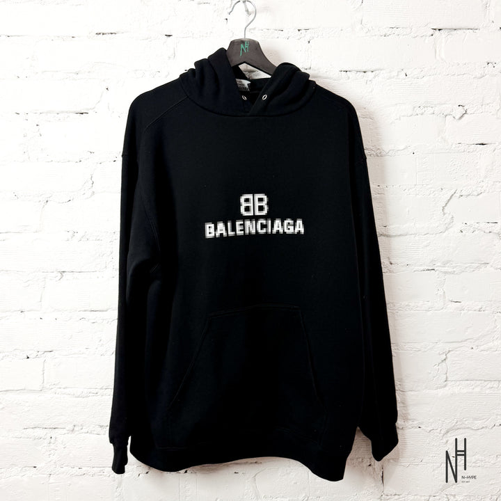 Balenciaga Mens BB Pixel Medium Fit Hoodie Black