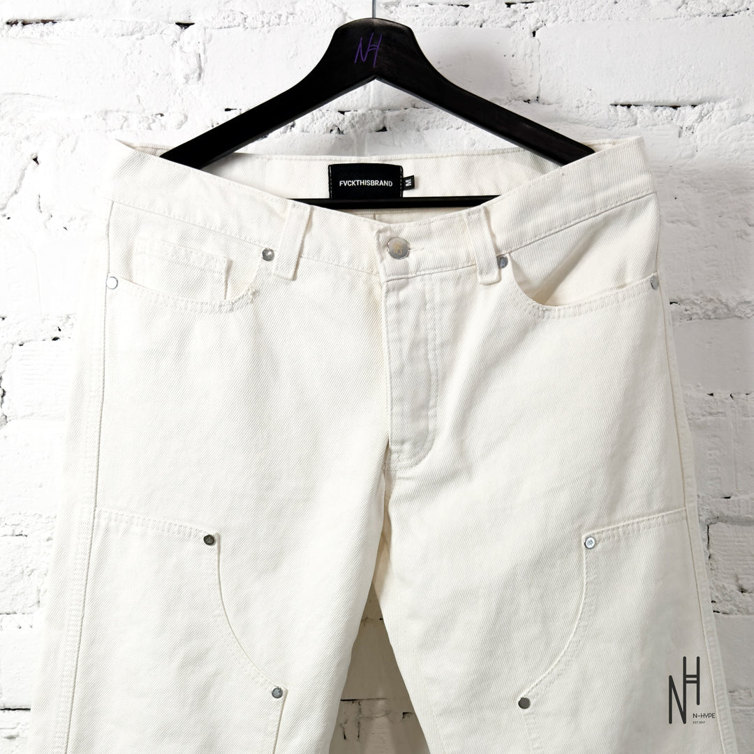 FVCKTHISBRAND STUDDED WAXED DENIM WHITE