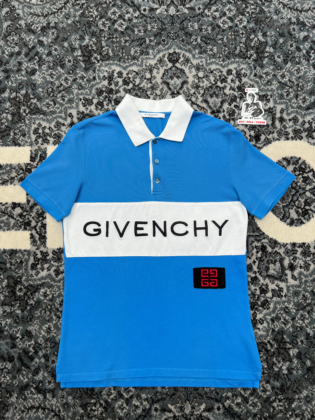 GIVENCHY Graphic Print Collar Polo Shirt Blue Showroom NHype Lodz Polska