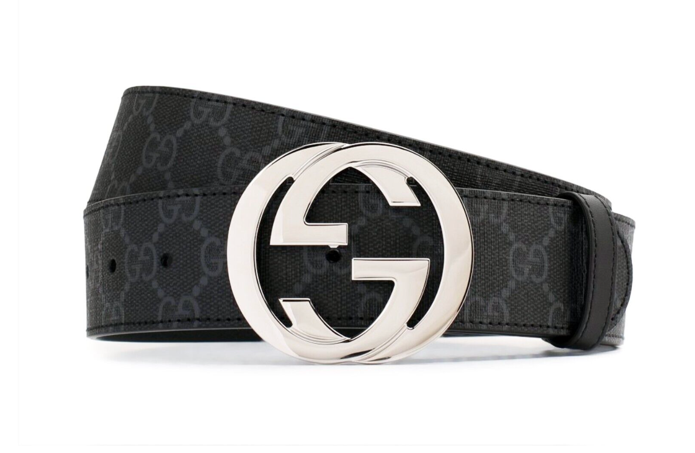 Gucci GG Supreme Belt with G-Buckle Grey Front Lodz Polska