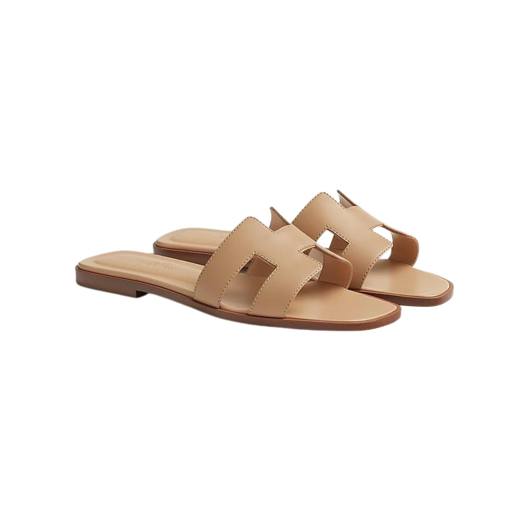 Hermes Oran Sandal Beige Box Calfskin Leather