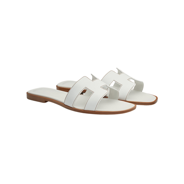 Hermes Oran Sandal Blanc Box Calfskin Leather