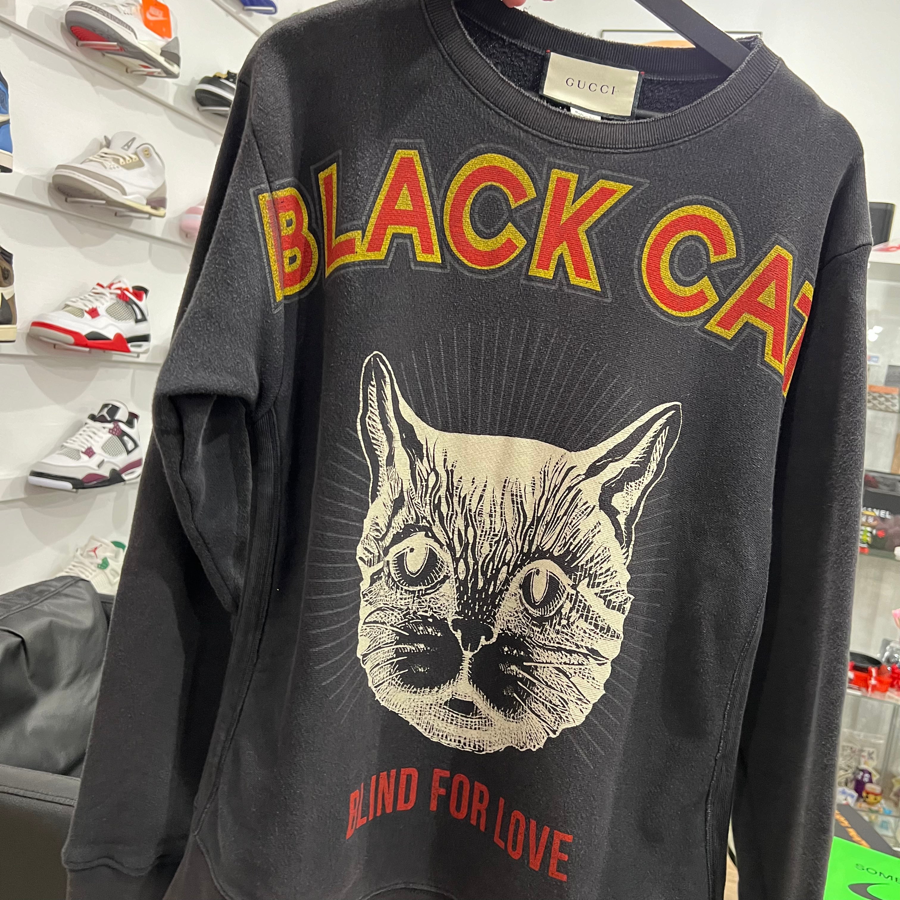 Gucci Cotton Sweatshirt Black Cat Print