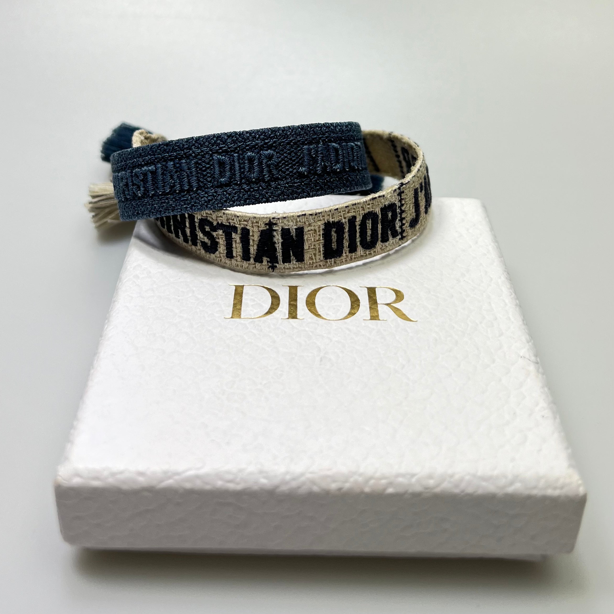 Christian Dior Woven Cotton J'Adior Friendship Bracelet Set Blue/Beige
