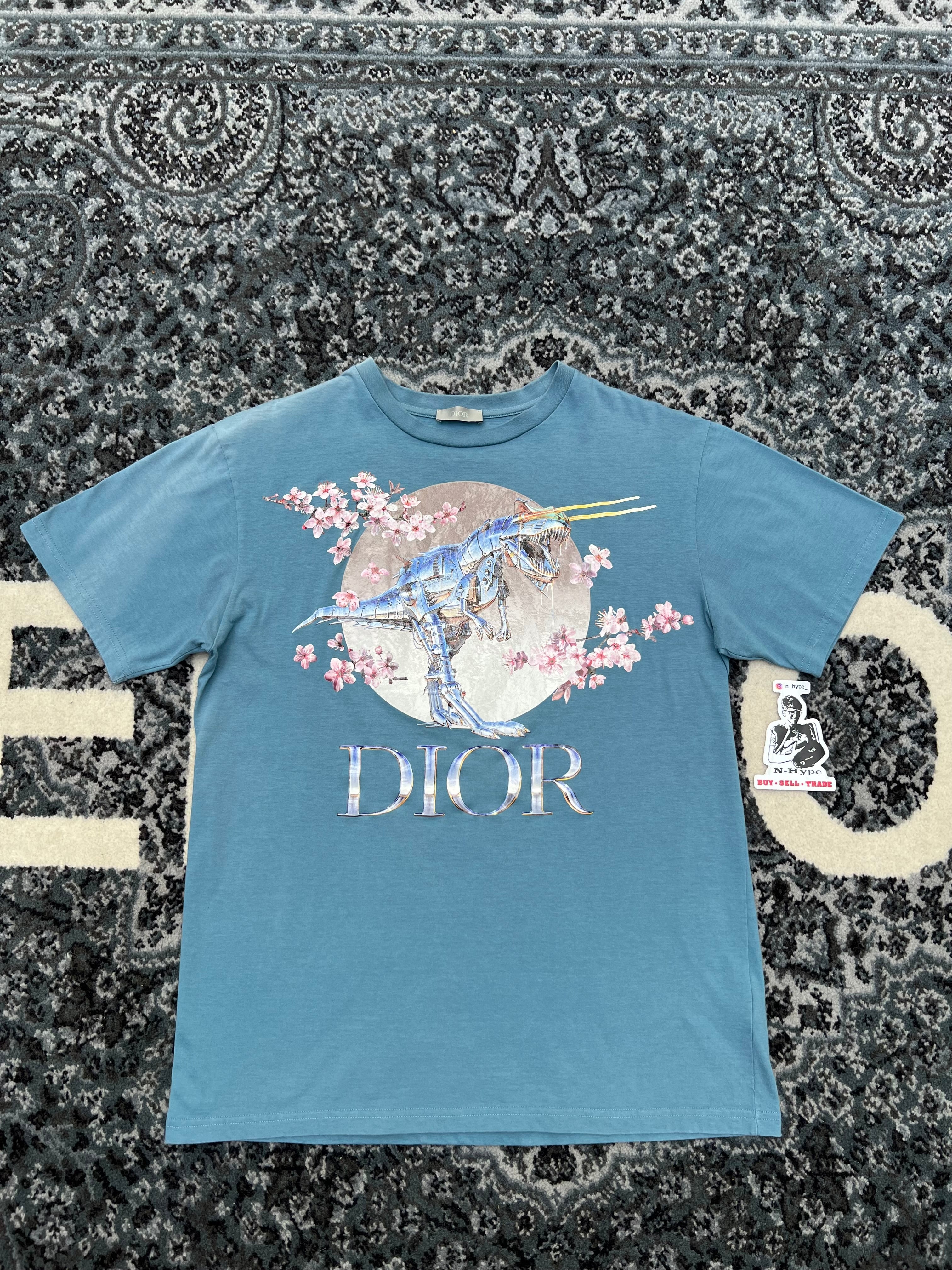 Dior X Sorayama Dinosaur Printed T-shirt Blue