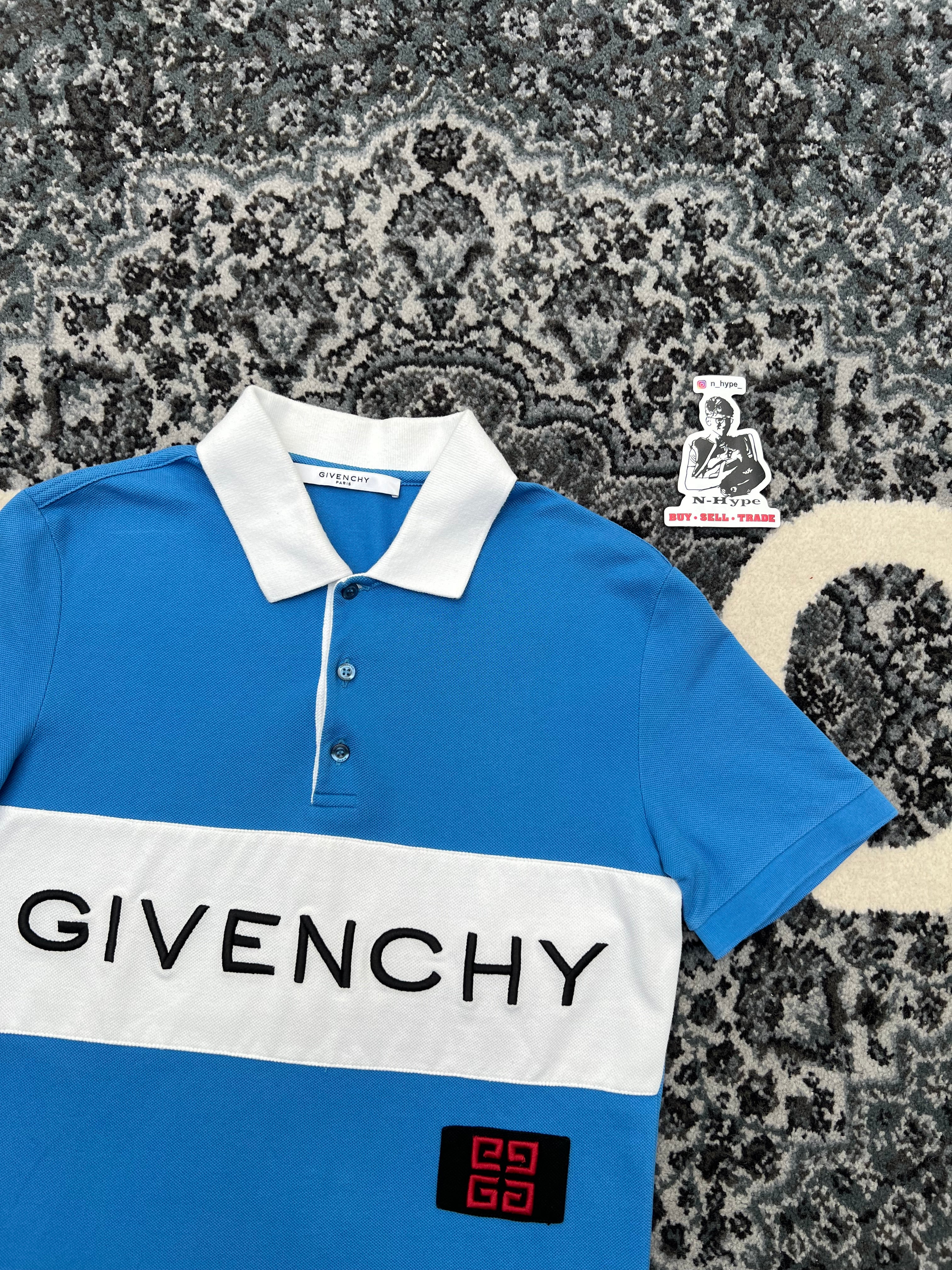 GIVENCHY Graphic Print Collar Polo Shirt Blue