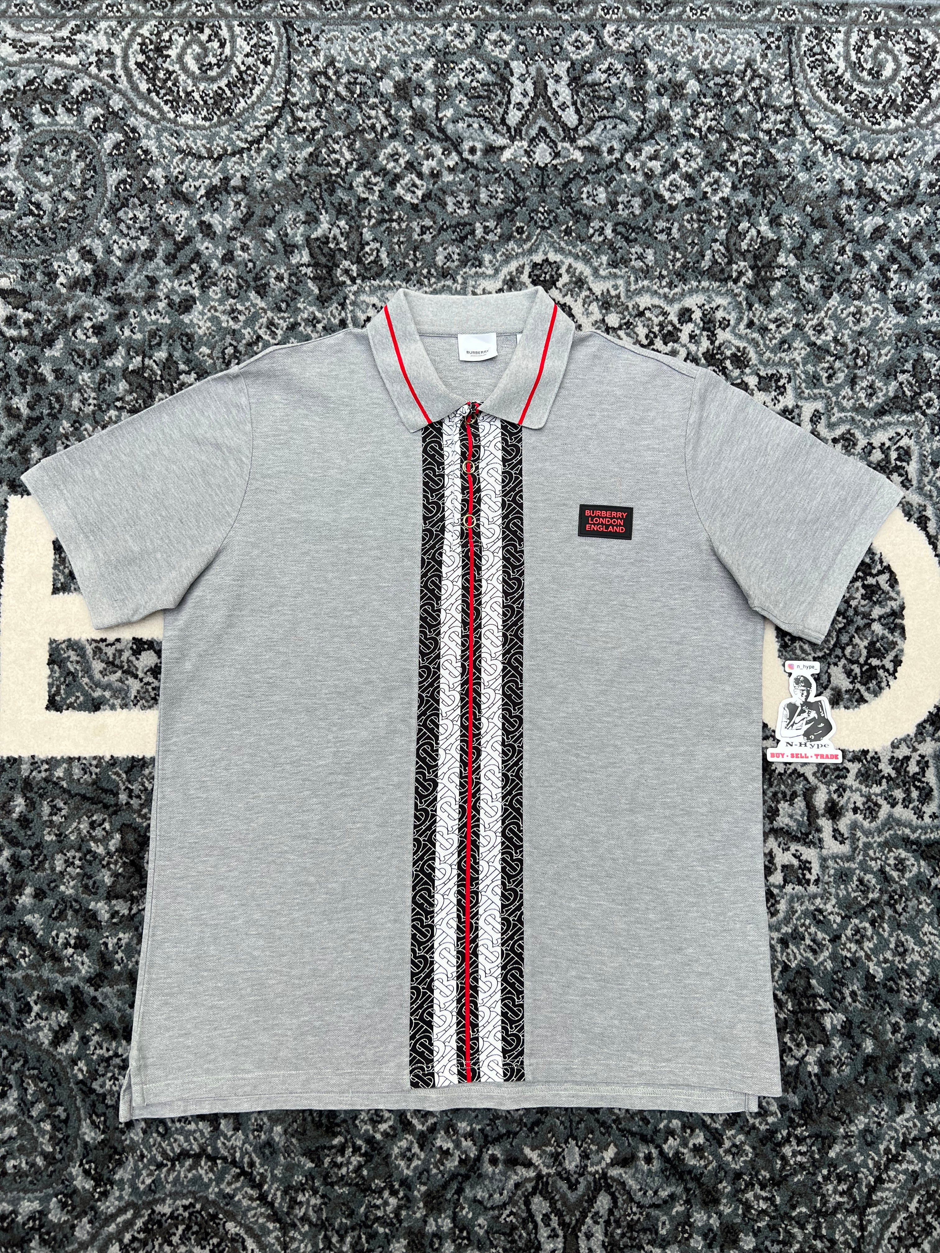 Burberry Monogram Stripe Print Polo Shirt Grey
