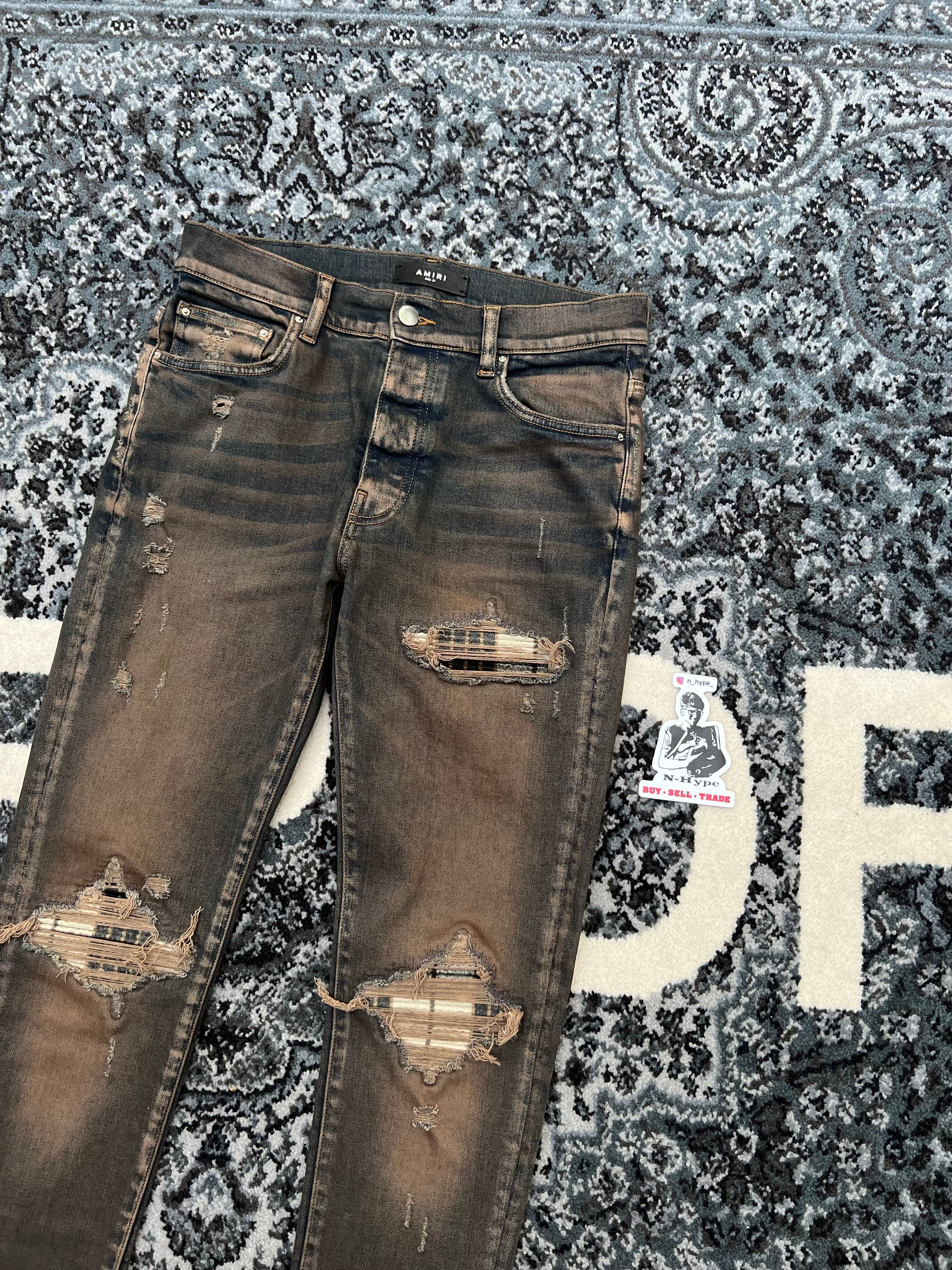 Amiri MX1 Distressed Denim Skinny Jeans Grey