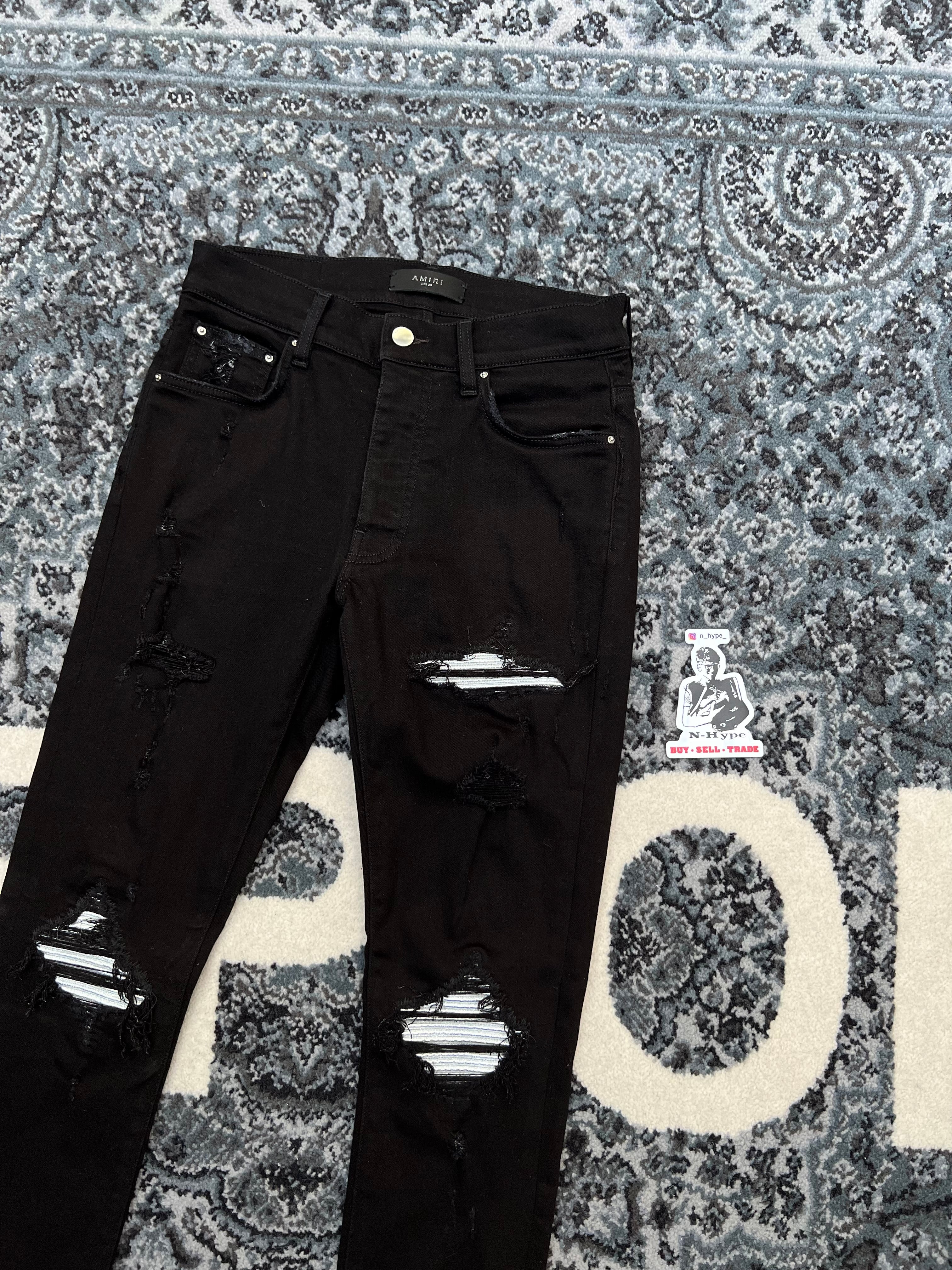 Amiri MX1 Distressed Denim Skinny Jeans Black/Silver