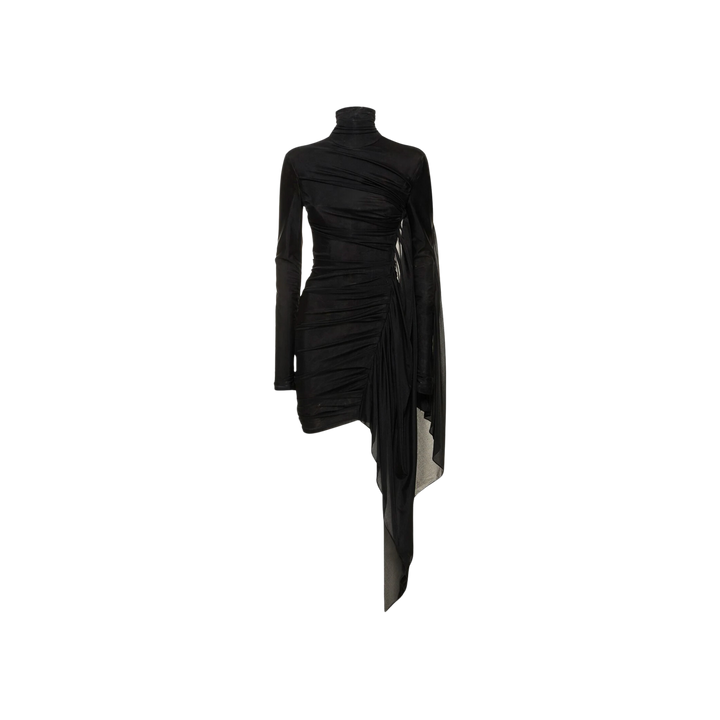 MUGLER Draped Tulle &amp; Jersey Midi Dress