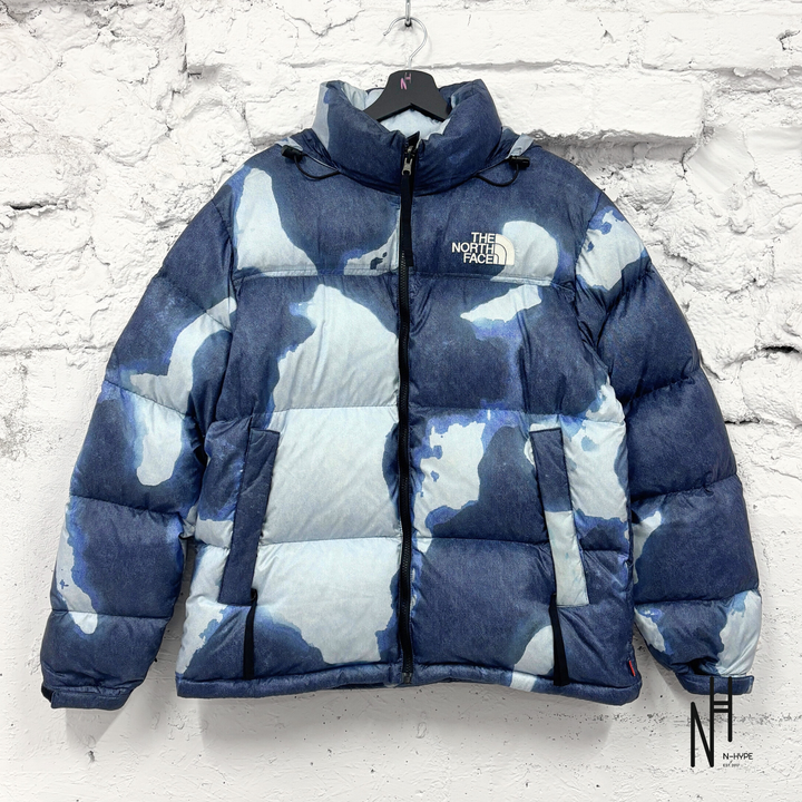 Supreme The North Face Bleached Denim Print Nuptse Jacket Indigo
