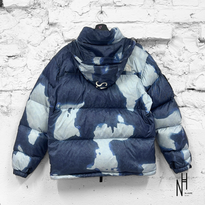 Supreme The North Face Bleached Denim Print Nuptse Jacket Indigo