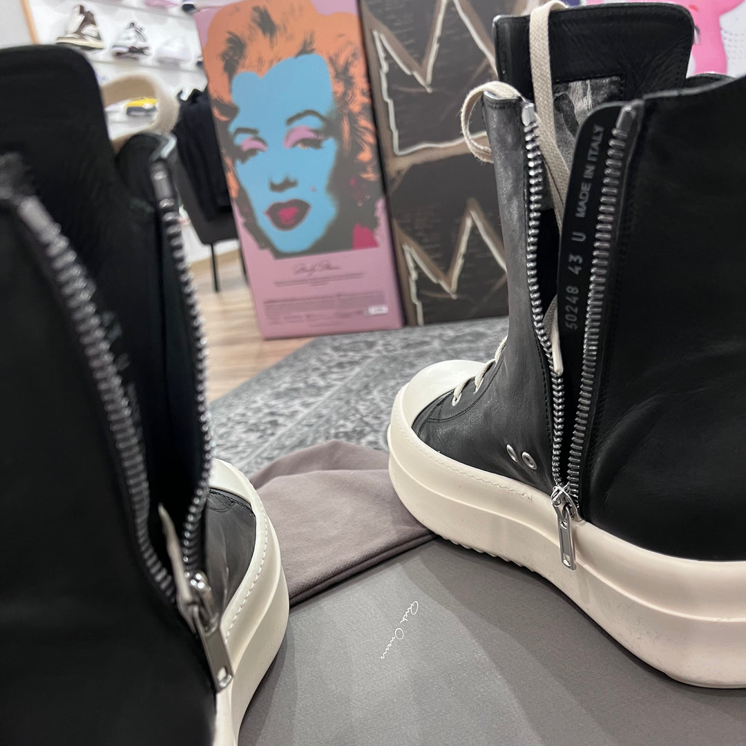 Rick Owens Mega Bumper Leather Sneakers Black Milk RR02C7859 Rick Owens Mega Bumper Leather Sneakers Black Milk RR02C7859