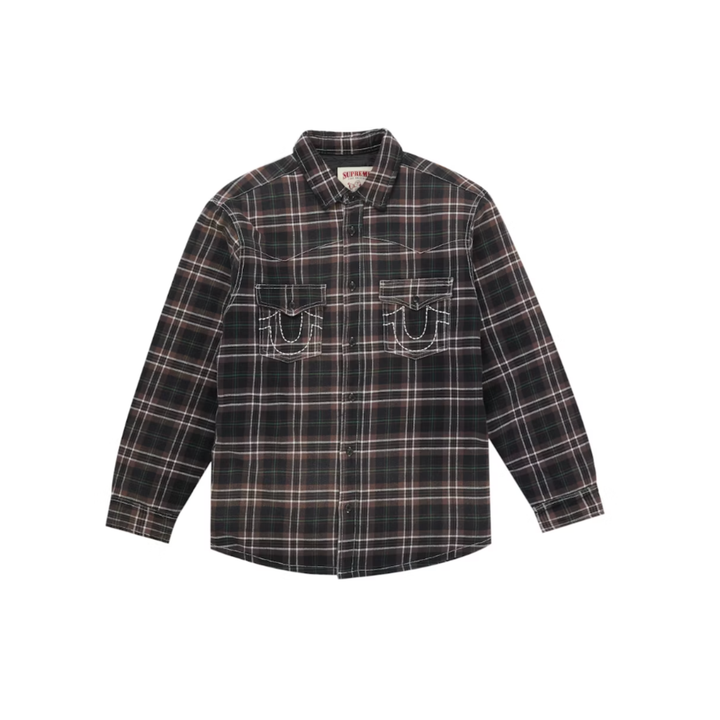 Supreme True Religion Quilted Lined Plaid Flannel Shirt Black N-Hype.