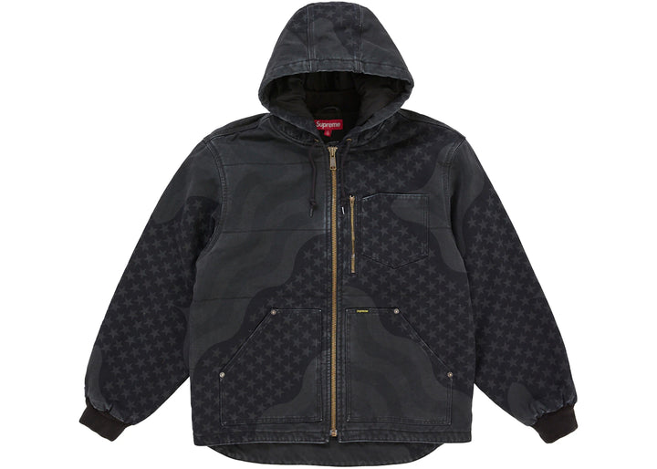 Supreme Flag Quilted Hooded Work Jacket Black - N-Hype