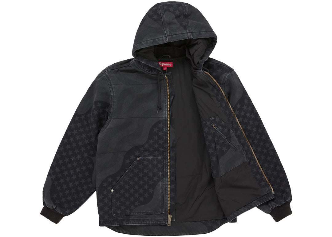 Supreme Flag Quilted Hooded Work Jacket Black - N-Hype