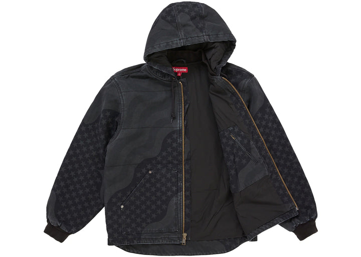 Supreme Flag Quilted Hooded Work Jacket Black - N-Hype