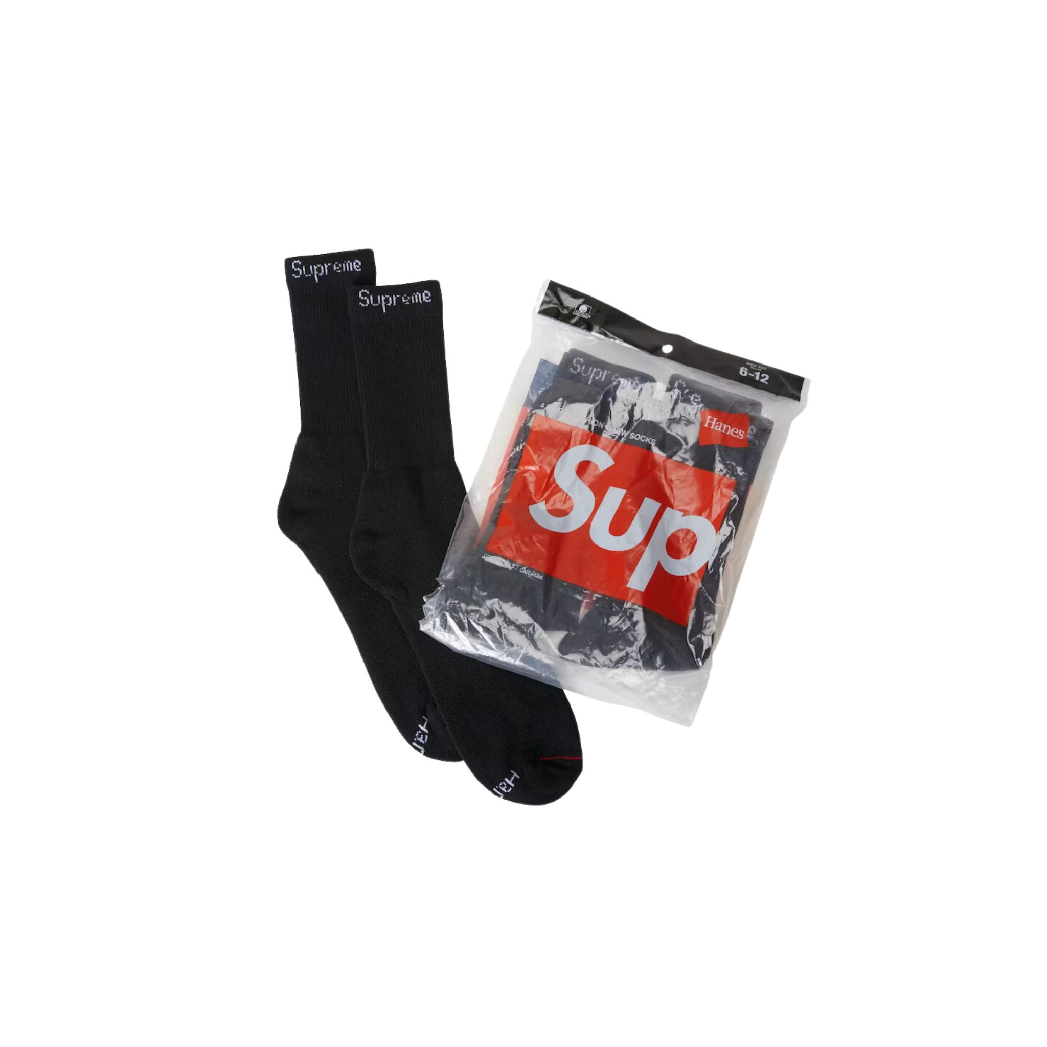 Supreme x Hanes Crew Socks 'Black' (Socks)