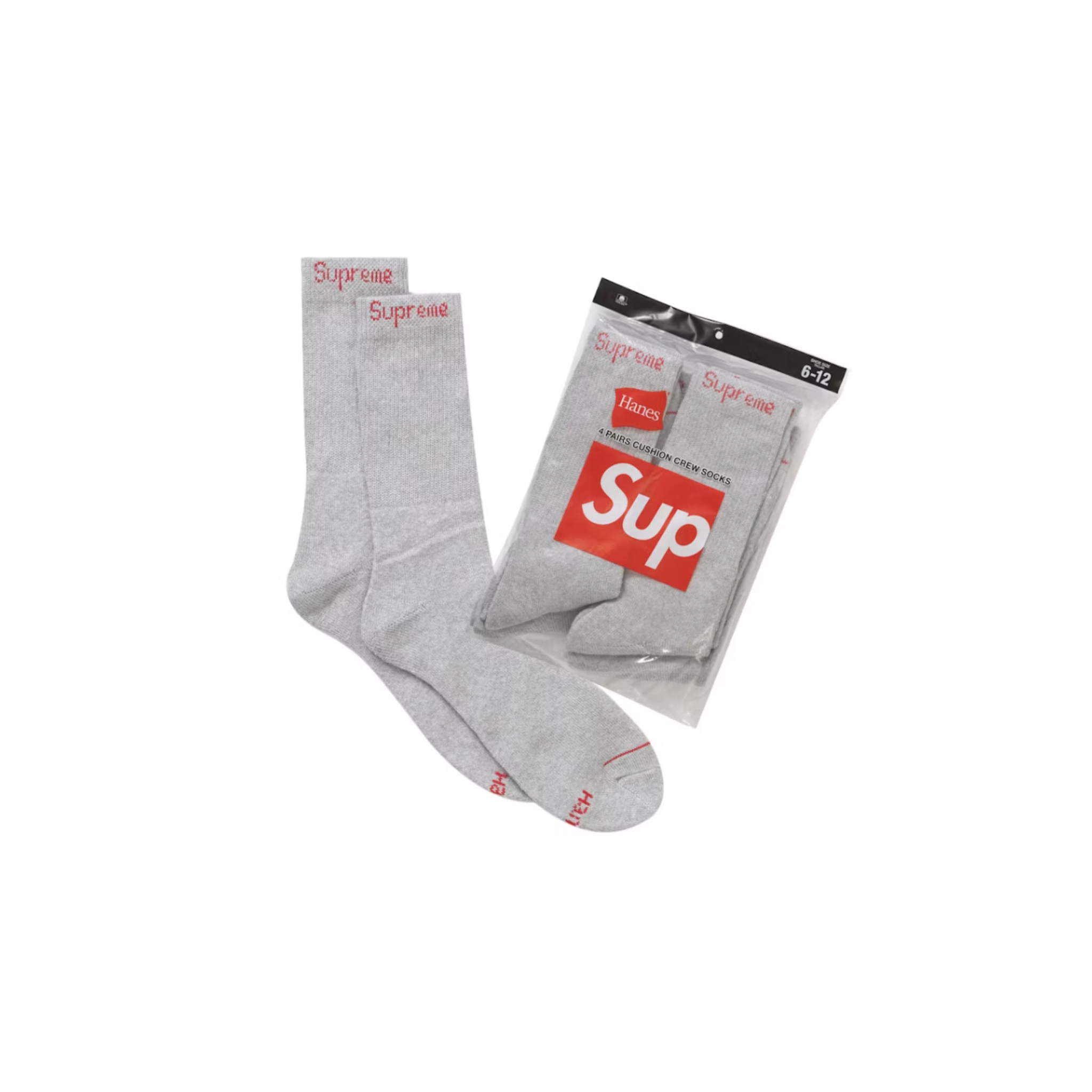 Supreme x Hanes Crew Socks 'Grey' (Socks)