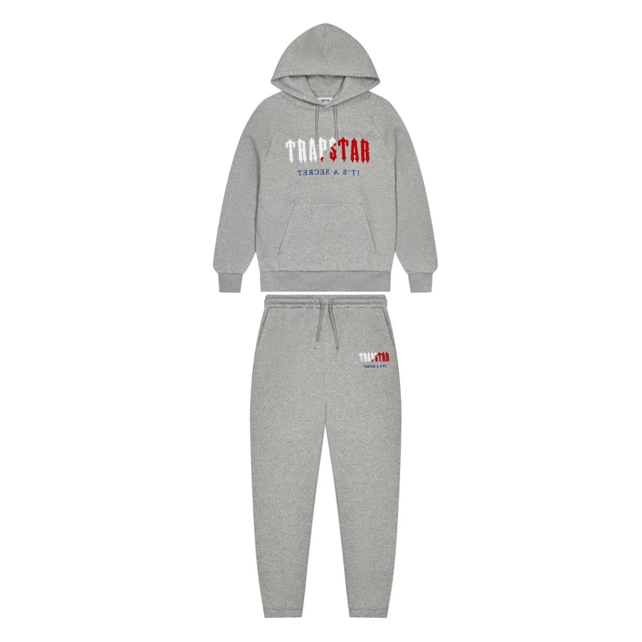 Trapstar Decoded Chenille Hooded Tracksuit Grey/Blue/Red