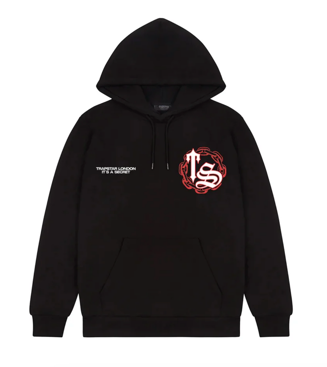 Trapstar Chain Script Hoodie Black Red N Hype