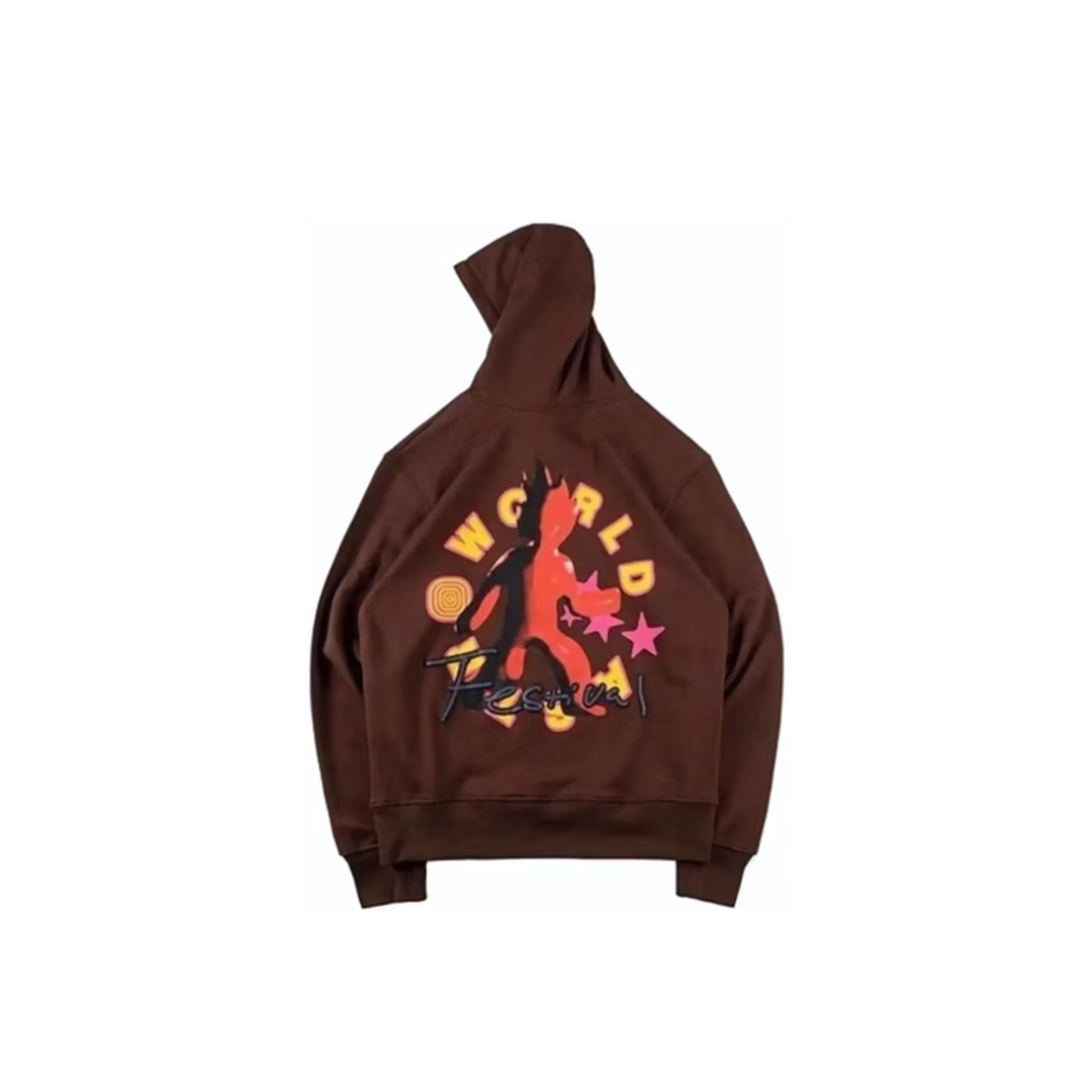 Travis Scott Astrofest Flame Guy Hoodie Brown