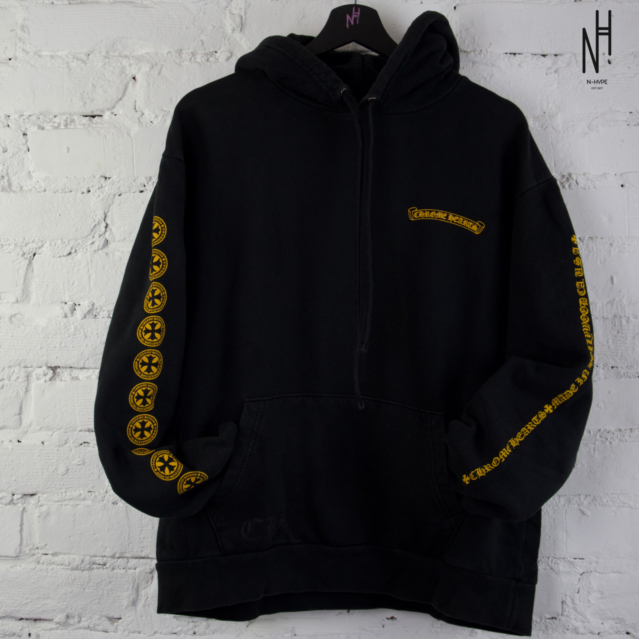 Chrome Hearts Plus Logo Pullover Hoodie Black/Yellow