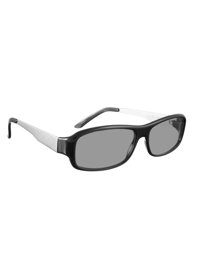 Yves Saint Laurent 00s Black and Silver Rectangular Sunglasses with Black Lenses