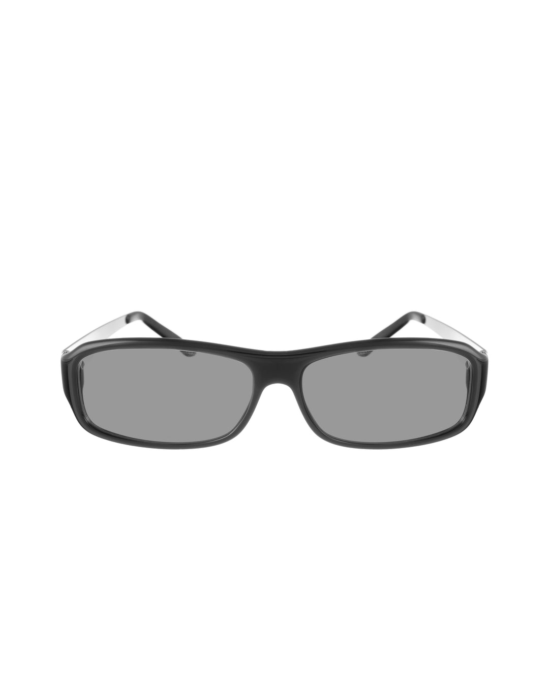 Yves Saint Laurent 00s Black and Silver Rectangular Sunglasses with Black Lenses
