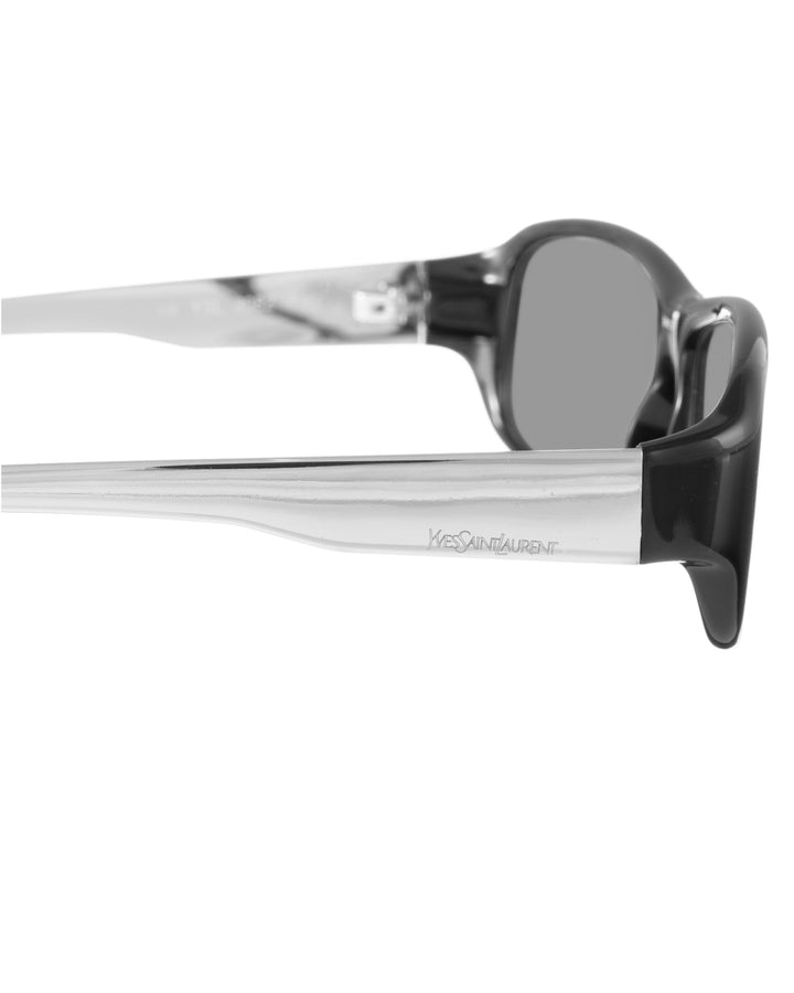 Yves Saint Laurent 00s Black and Silver Rectangular Sunglasses with Black Lenses
