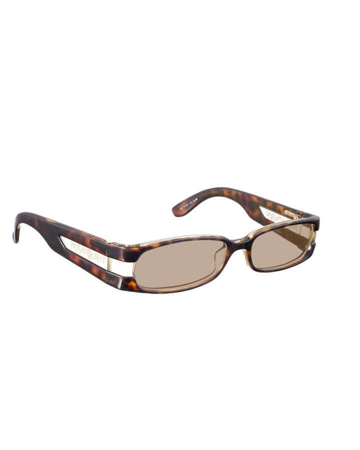 Yves Saint Laurent 00s Brown Havana and Clear Sunglasses with Brown Lenses