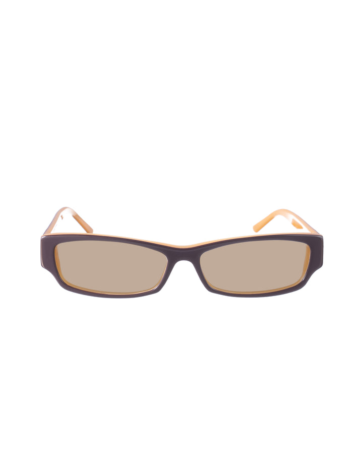 Yves Saint Laurent 00s Beige and Black Sunglasses with Gold Logo with Brown Lenses
