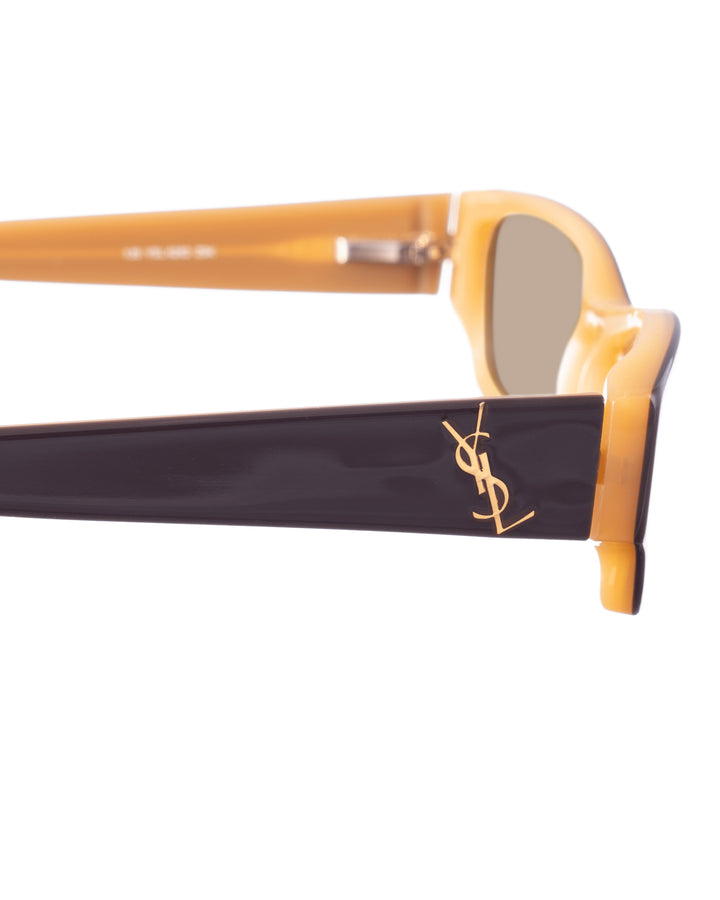 Yves Saint Laurent 00s Beige and Black Sunglasses with Gold Logo with Brown Lenses