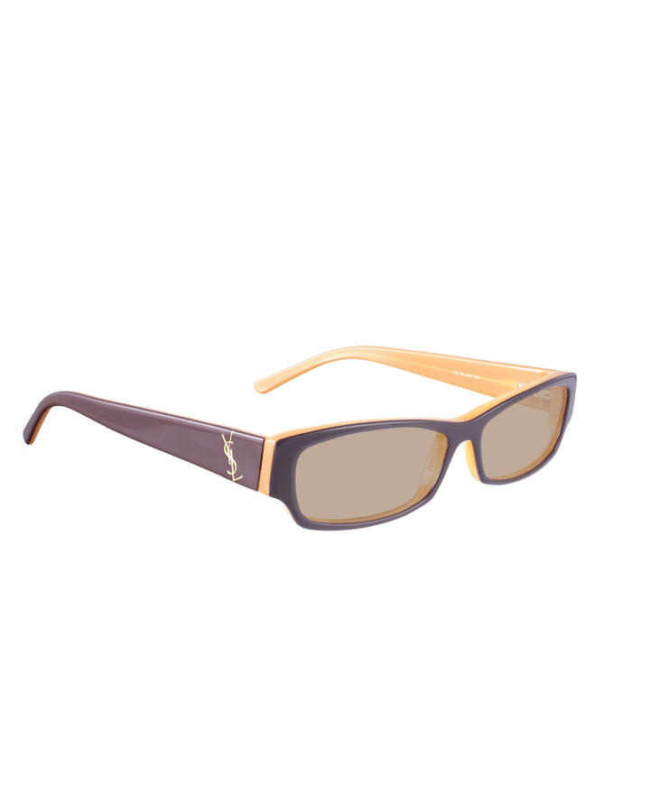 Yves Saint Laurent 00s Beige and Black Sunglasses with Gold Logo with Brown Lenses