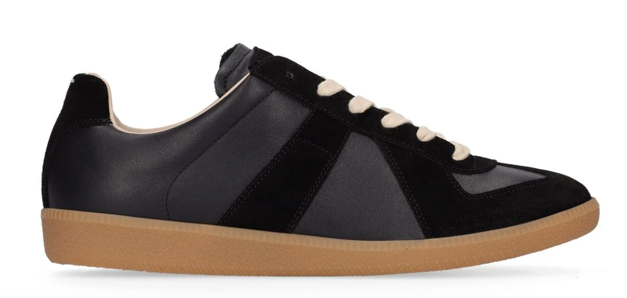 Maison Margiela Replica Leather & Suede Low Top Sneakers Black
