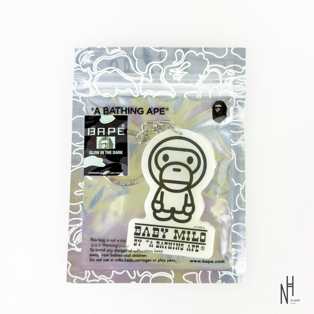 Ape Head Glow in the Dark Baby Milo keychain N-Hype logo.