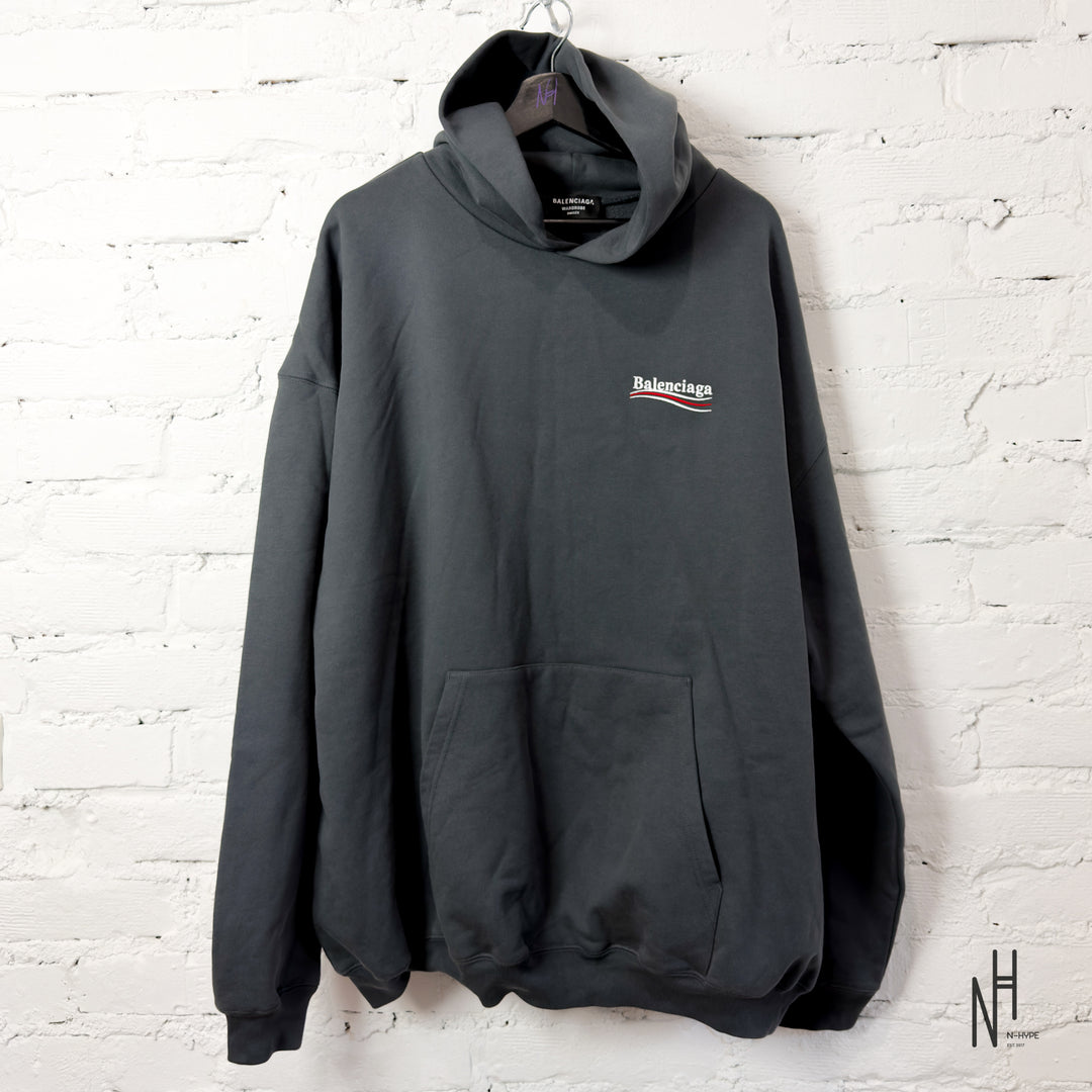 Balenciaga Political Campaign Large Fit Hoodie Dark Grey N-Hype Sweatshirt.