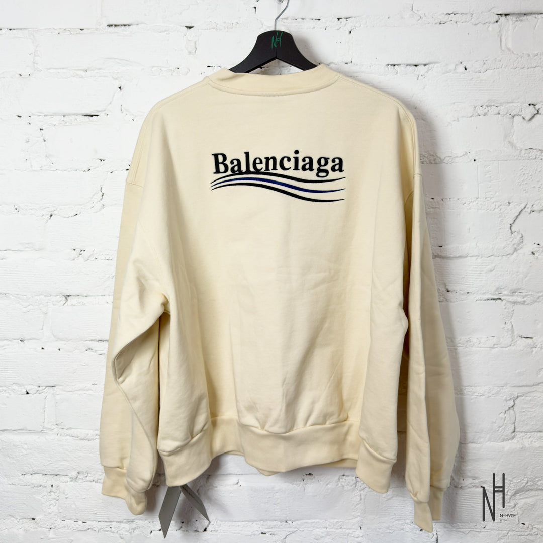 Balenciaga Political Campaign Logo Sweatshirt Cream Black / Blue N-Hype sweatshirt men's fashion trend.