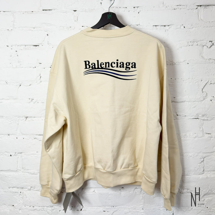 Balenciaga Political Campaign Logo Sweatshirt Cream Black / Blue N-Hype sweatshirt men's fashion trend.
