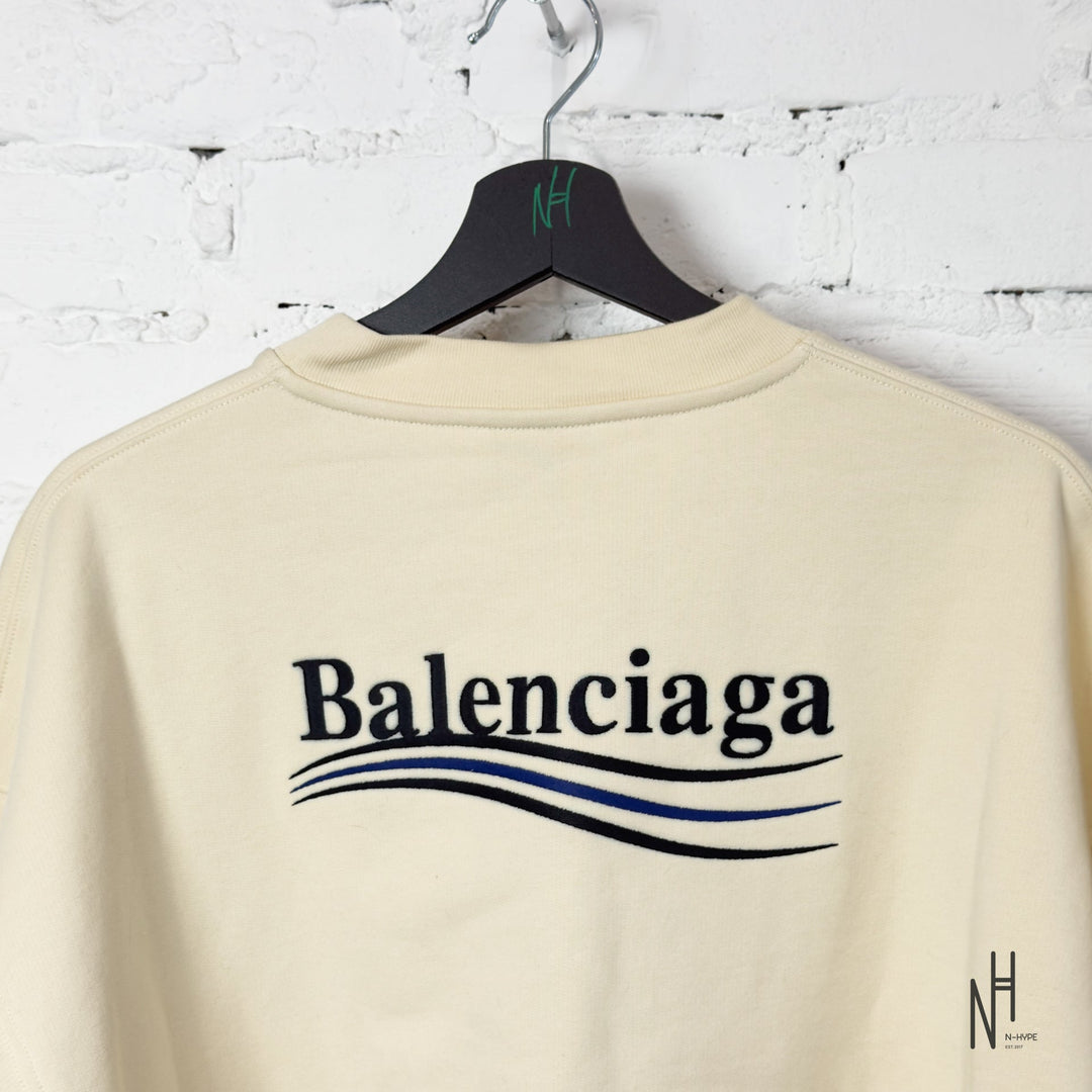 Balenciaga Political Campaign Logo Sweatshirt Cream Black / Blue N-Hype Streetwear Sweatshirt