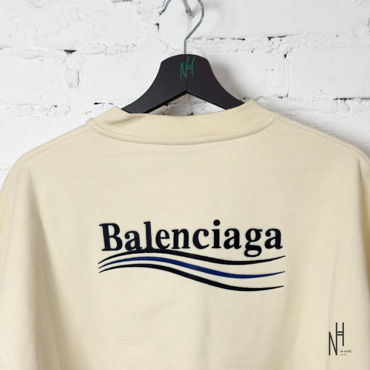 Balenciaga Political Campaign Logo Sweatshirt Cream Black / Blue N-Hype Streetwear Sweatshirt