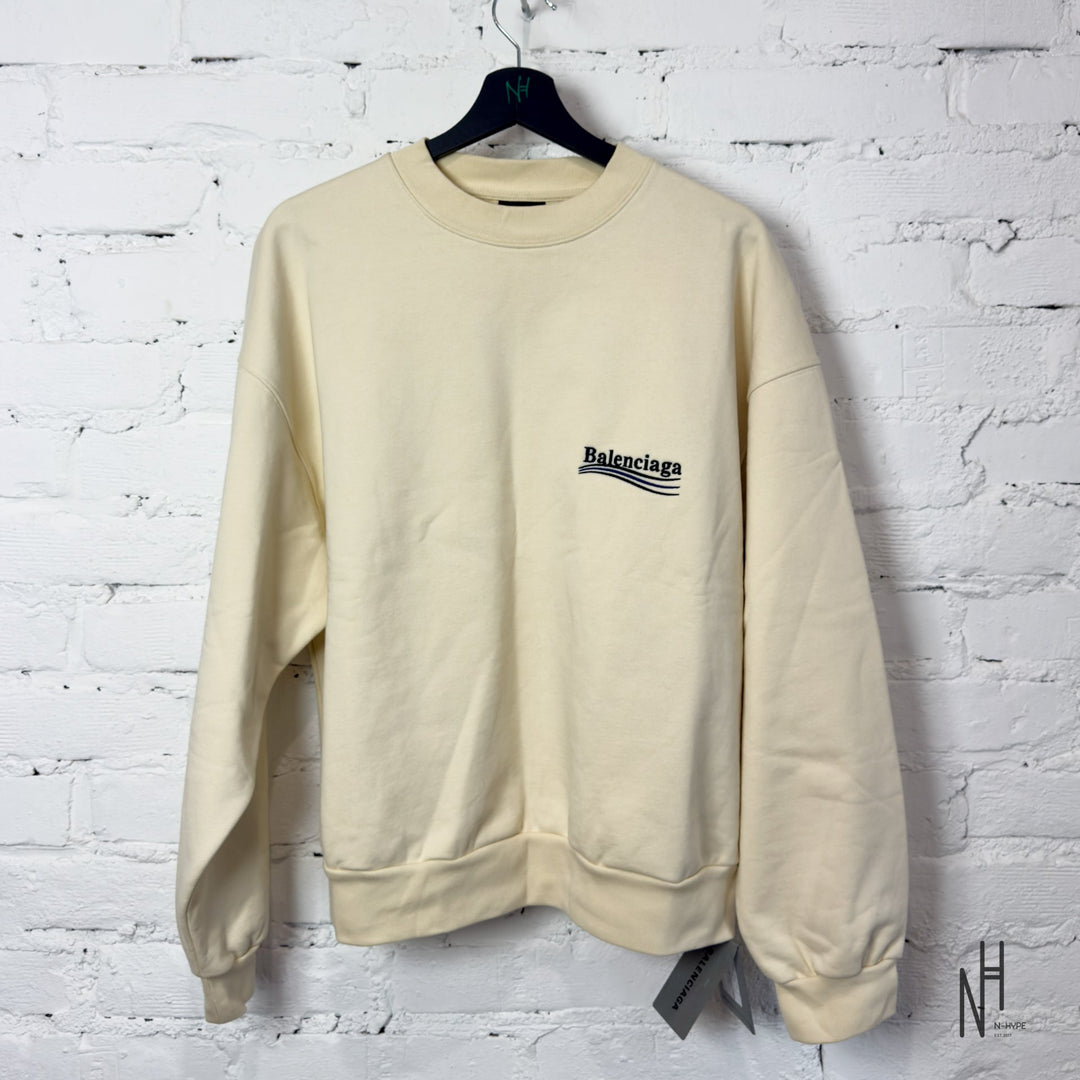 Balenciaga Political Campaign Logo Sweatshirt Cream Black / Blue N-Hype Streetwear Sweatshirt